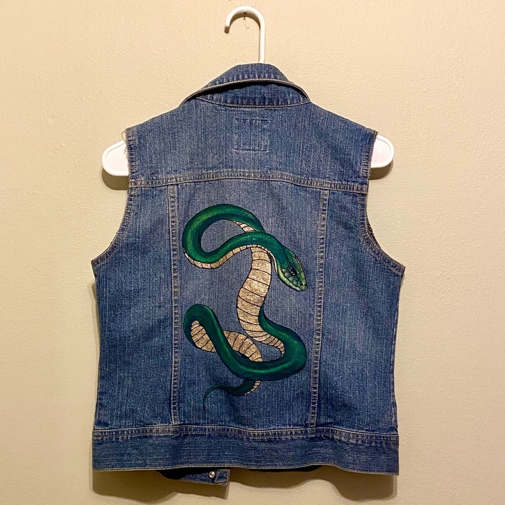 Custom painted snake denim vest